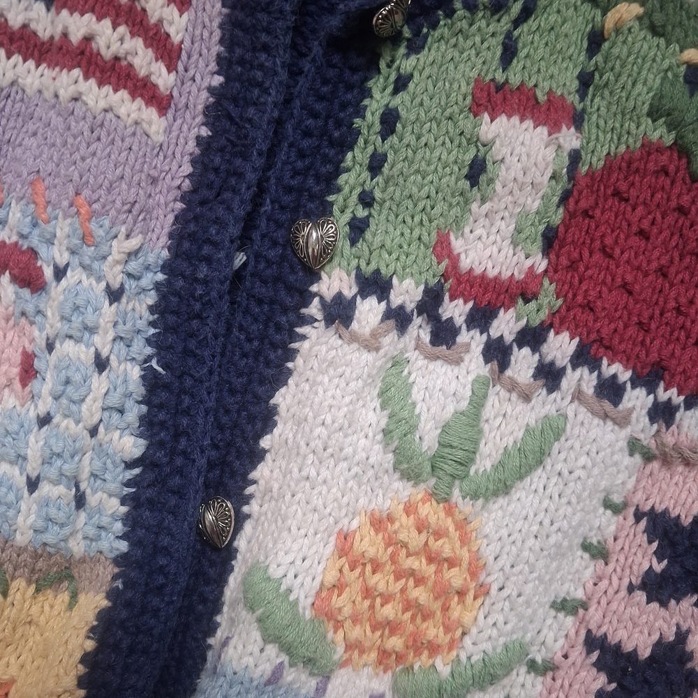 Colorful Patchwork Hand Knitted Cardigan - image 2